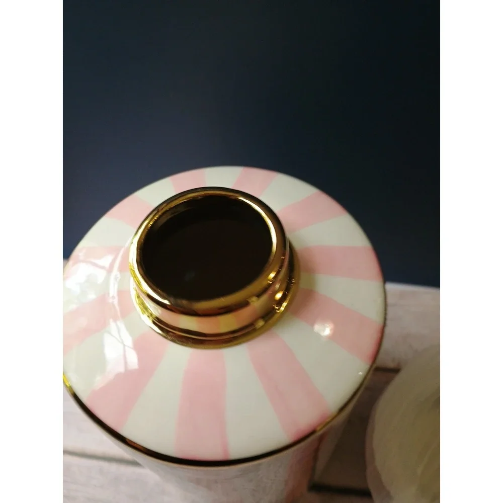 NEW Pink Ceramic Jar Vase With Removable Lid  Gold Accents Decorative - Picture 5 of 6